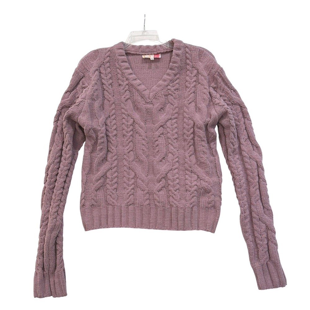 Hazel Moon Lavendar Purple Chenille Cable Knit V-Neck Sweater Womens Size Large